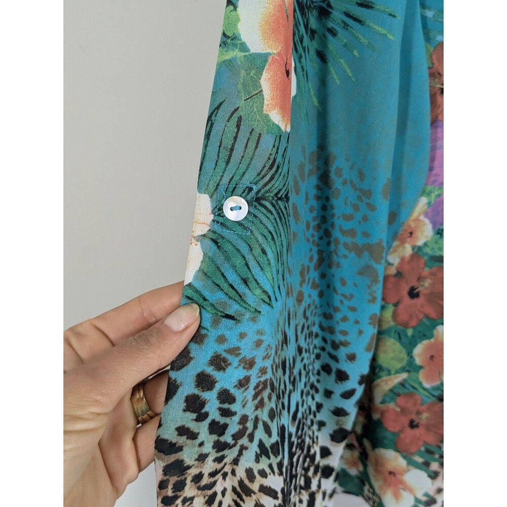 Soft Surroundings Womens Tropical Floral Sheer Tunic Plus Sz 3X Roll-tab Sleeve - Picture 8 of 9